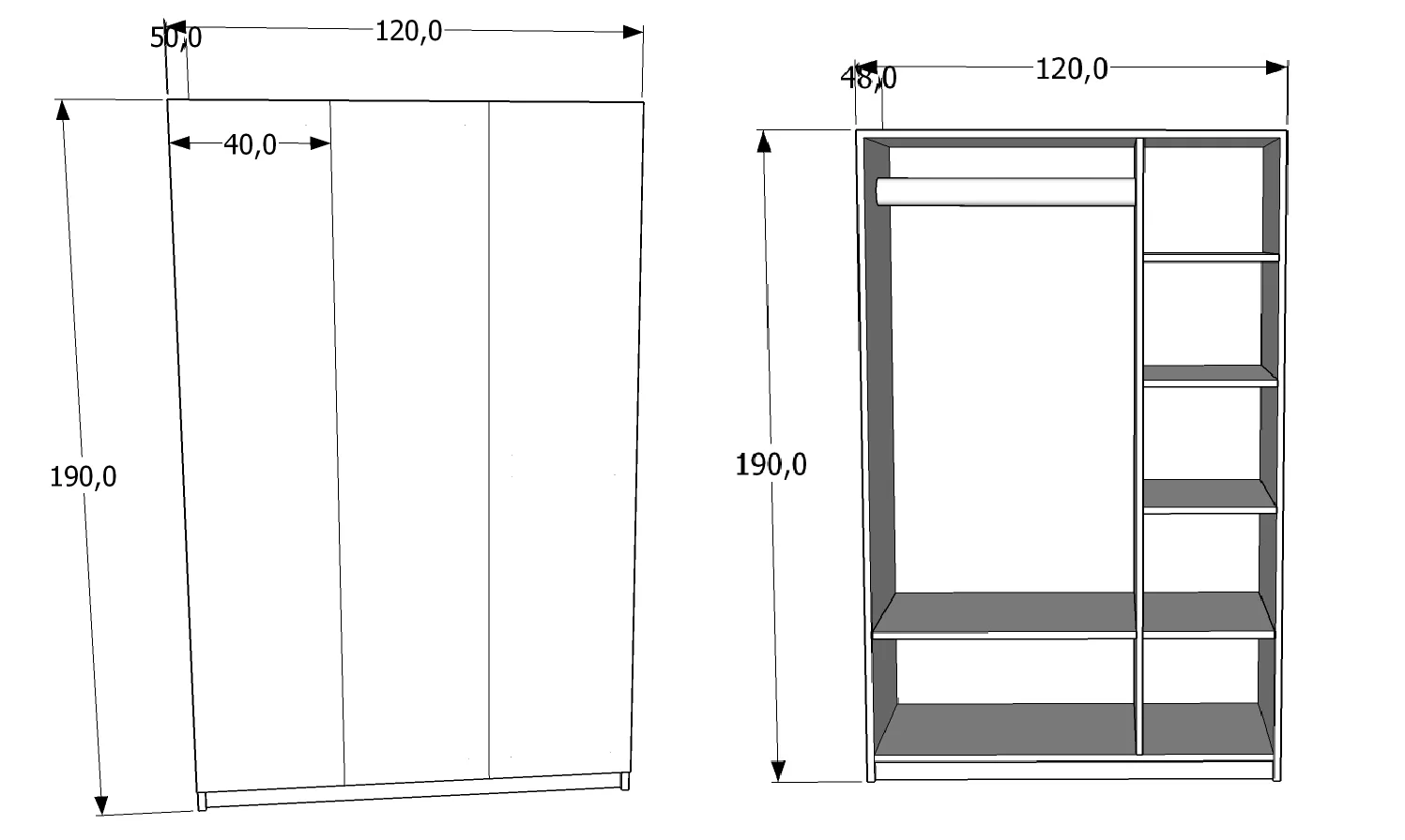 design Triple wardrobe with smooth doors full height project